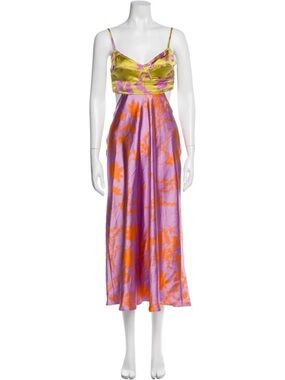 House of Harlow 1960 Lilac, Chartreuse & Orange Floral Midi Dress